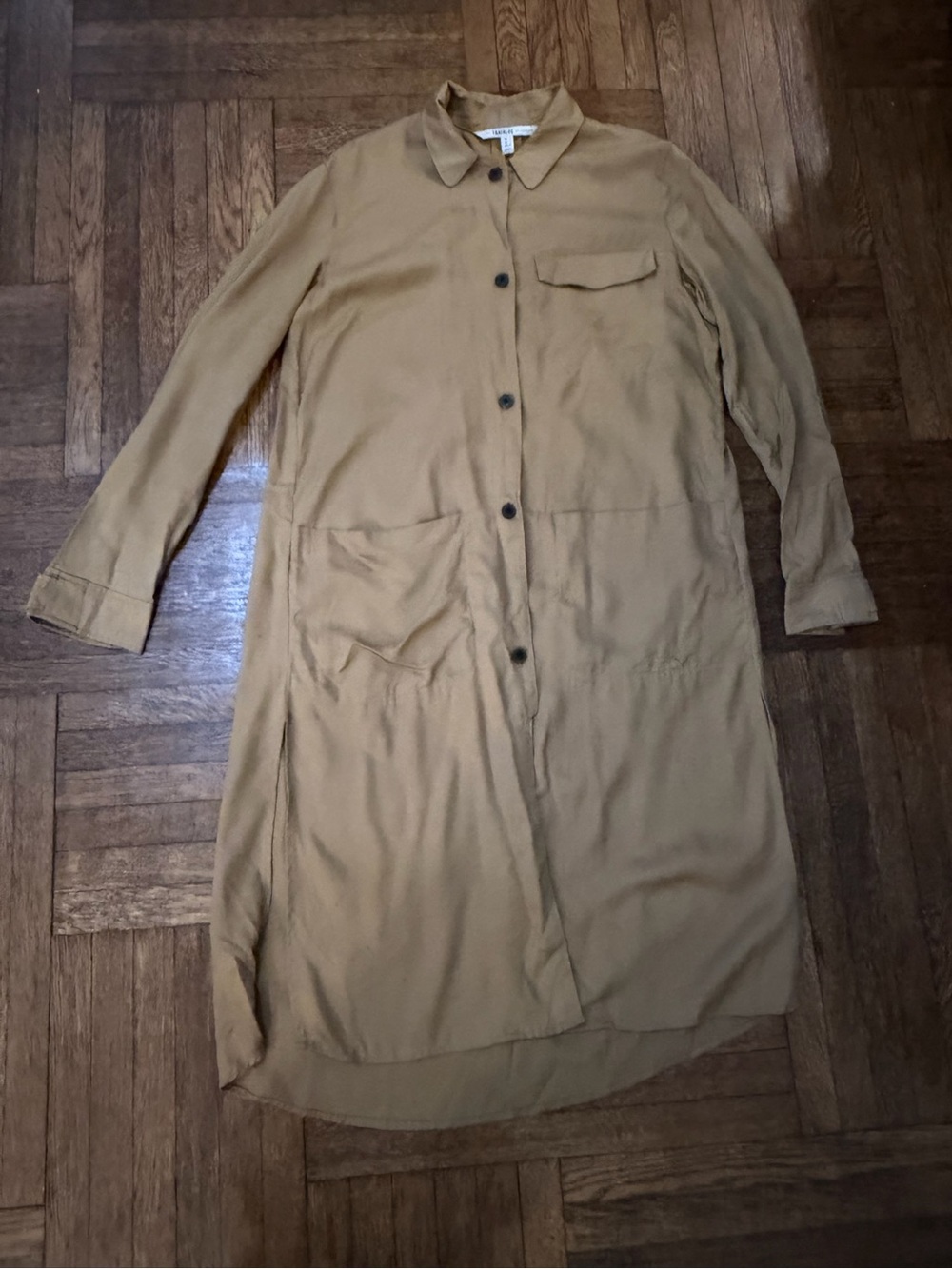 Zara Camel Long Button-Front Trench Shirt